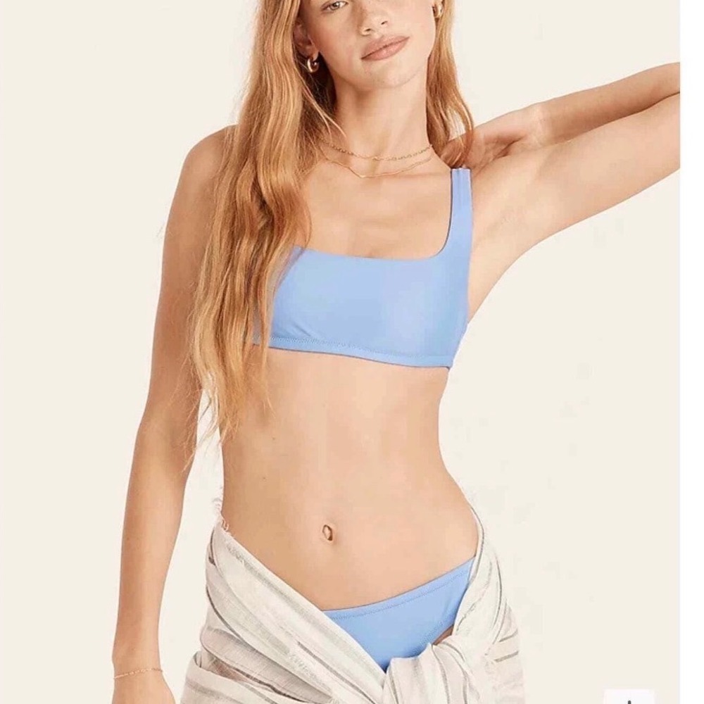 J.Crew Square Neck Bikini Top and Full‎ Coverage Bikini Briefs Set Sz L Blue